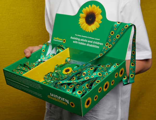 Sunflower-Lanyard-Box Box of Sunflower Lanyards